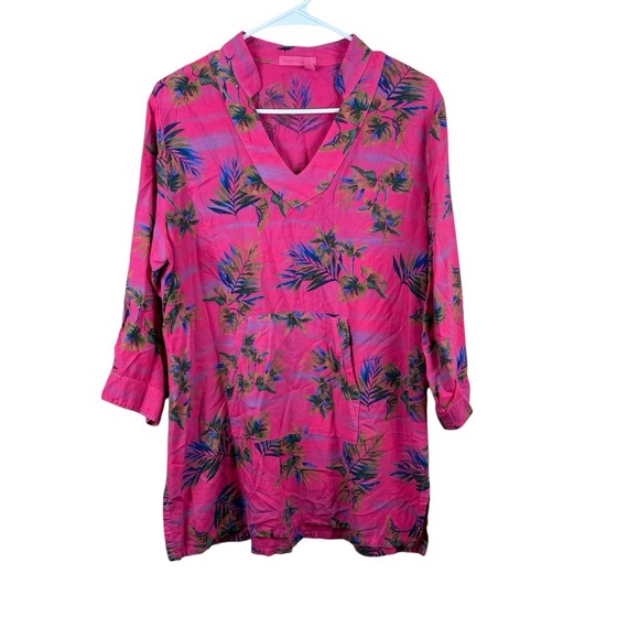fresh produce Tops - FRESH PRODUCE XS/S Pink Off Shore Front Pocket Tunic Tropical Floral EUC
